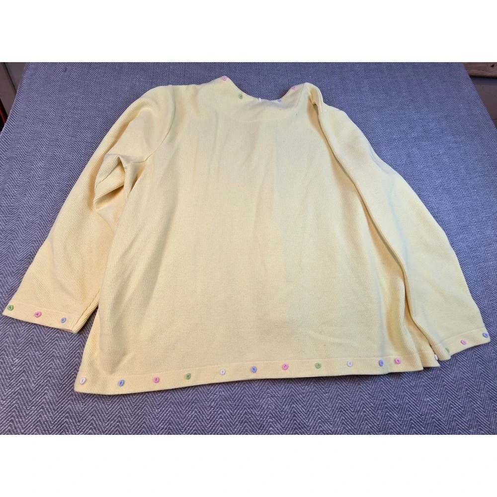 CJ Banks Yellow Hand Embroidered Button Front Ribbed Cardigan Sweater 2X